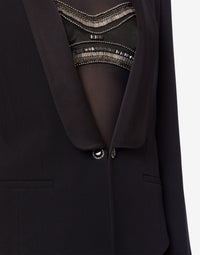 Satin rhinestone jacket - Black