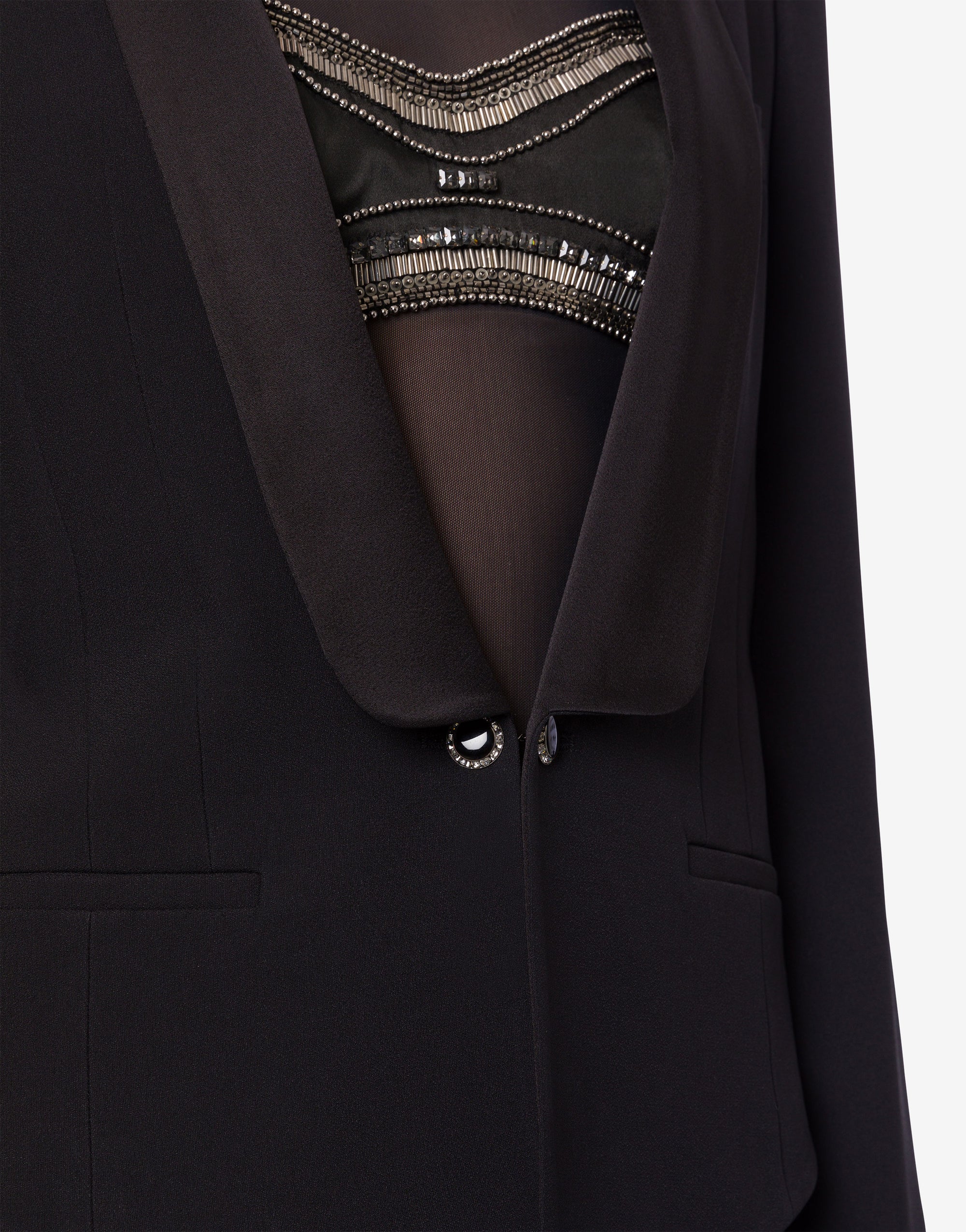 Satin rhinestone jacket - Black