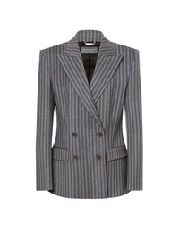 Veste en laine rayée stretch à double boutonnage - Grey