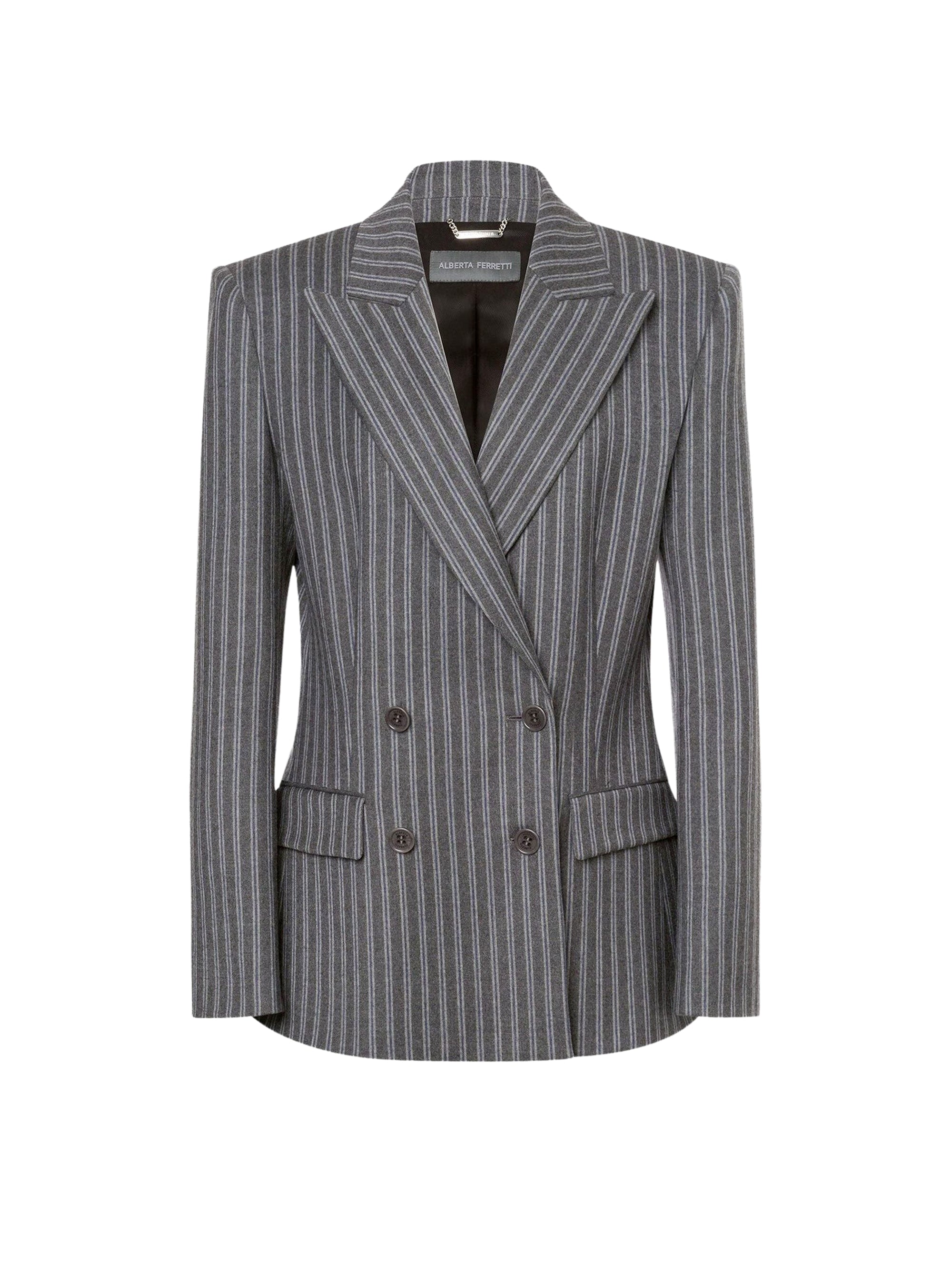 Veste en laine rayée stretch à double boutonnage - Grey