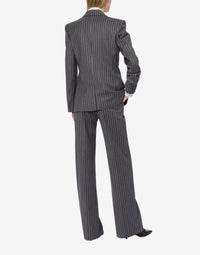 Veste en laine rayée stretch à double boutonnage - Grey