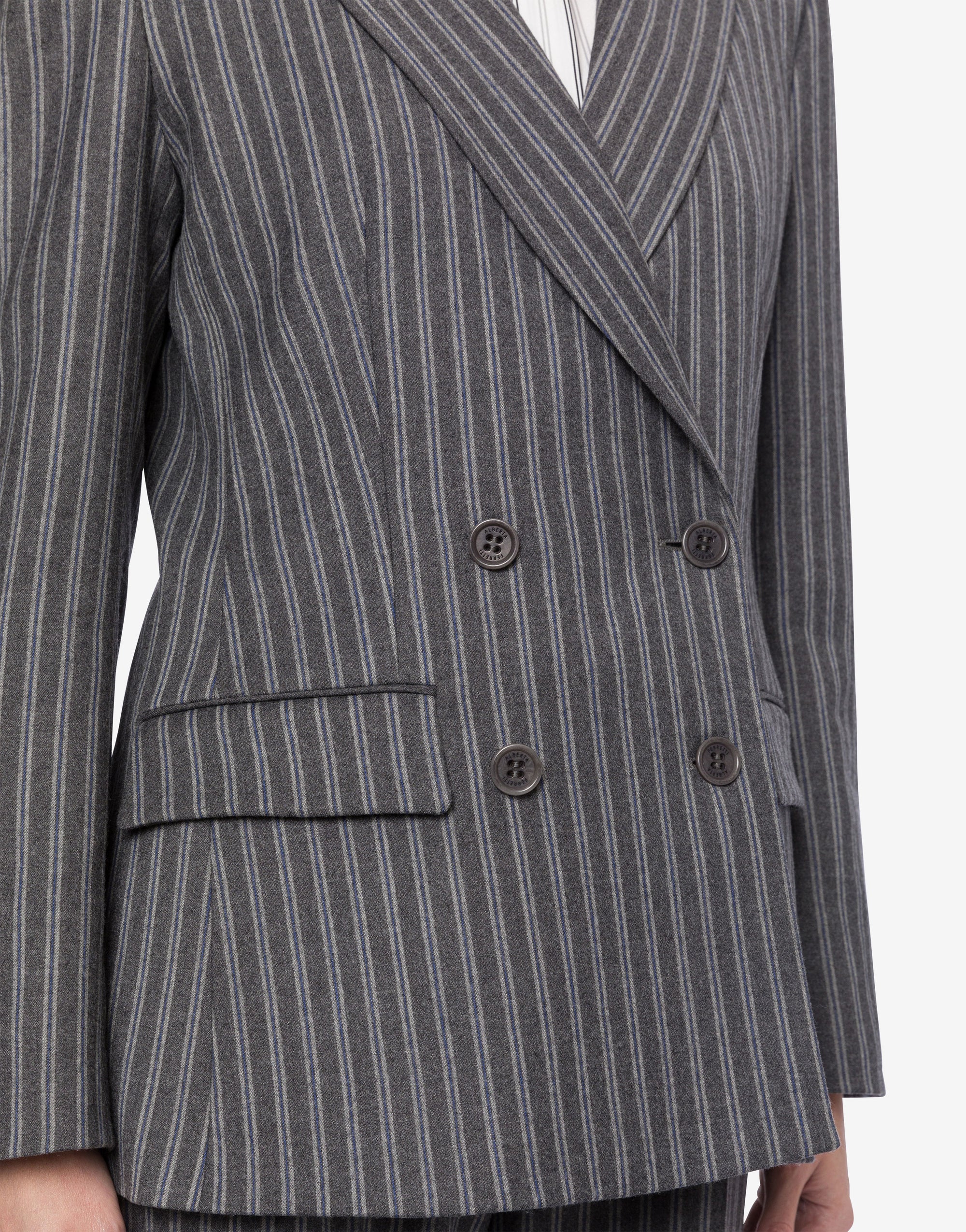 Veste en laine rayée stretch à double boutonnage - Grey