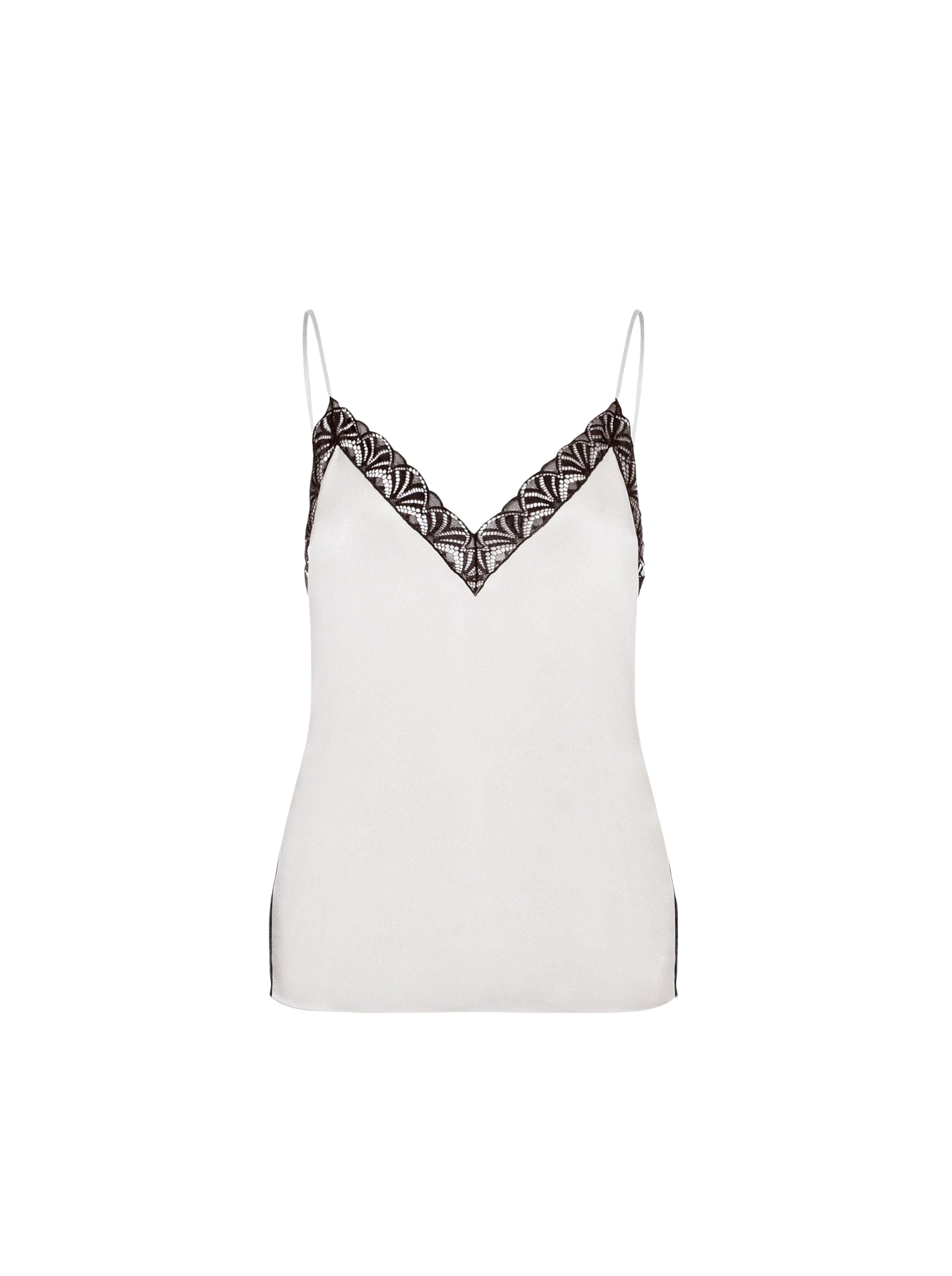 Top en soie mélangée avec dentelle - White