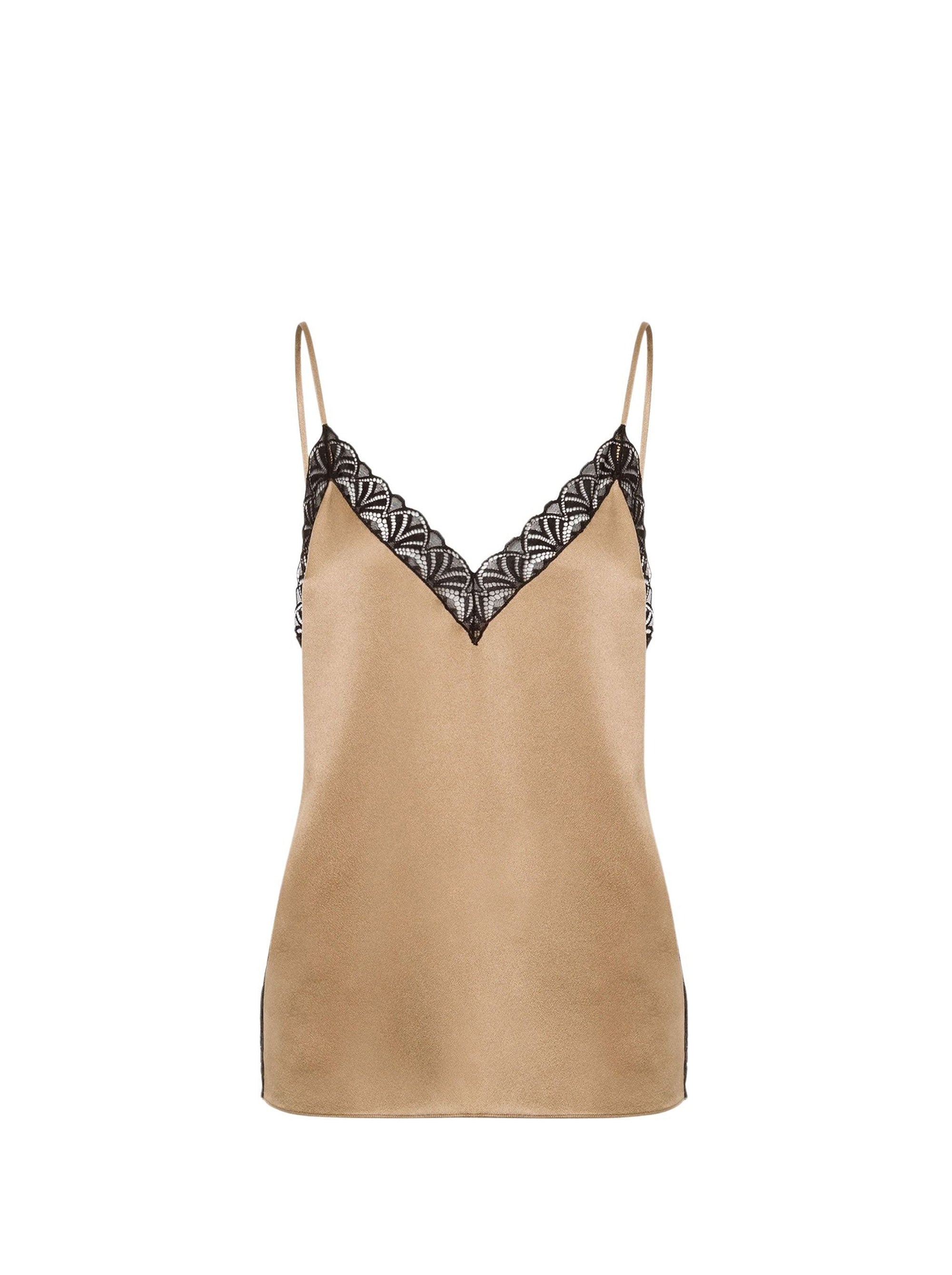 Débardeur en soie mélangée avec dentelle - Beige