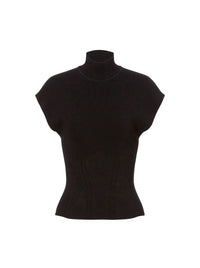 High-neck top in stretch knit - Black