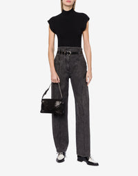 High-neck top in stretch knit - Black