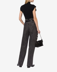 High-neck top in stretch knit - Black