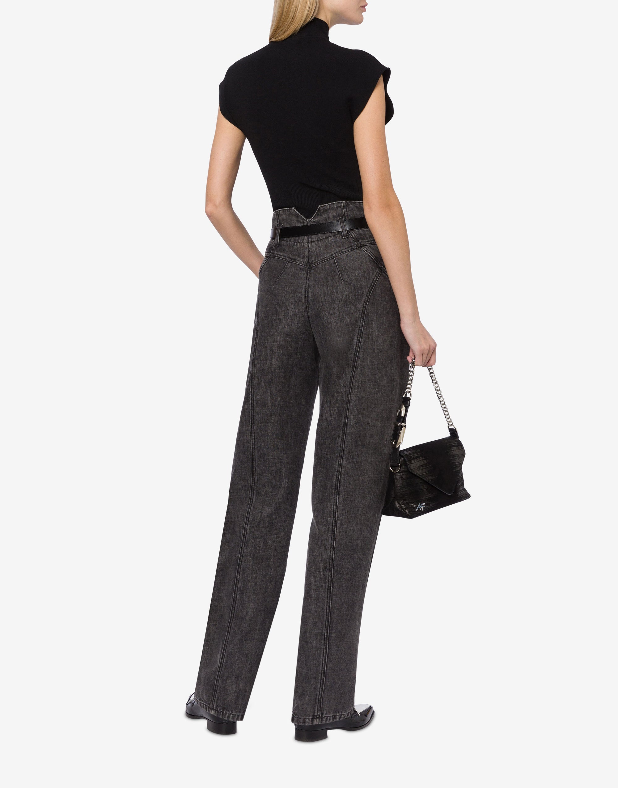 High-neck top in stretch knit - Black