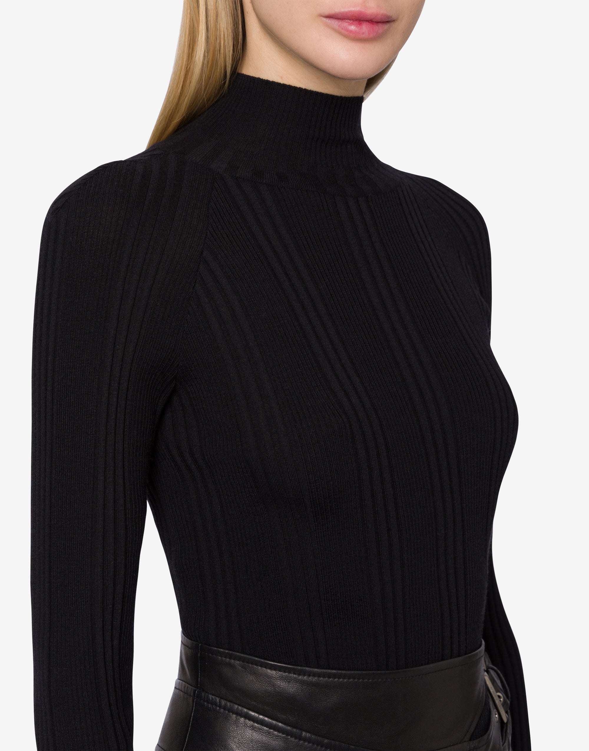 Pull côtelé en laine - Black