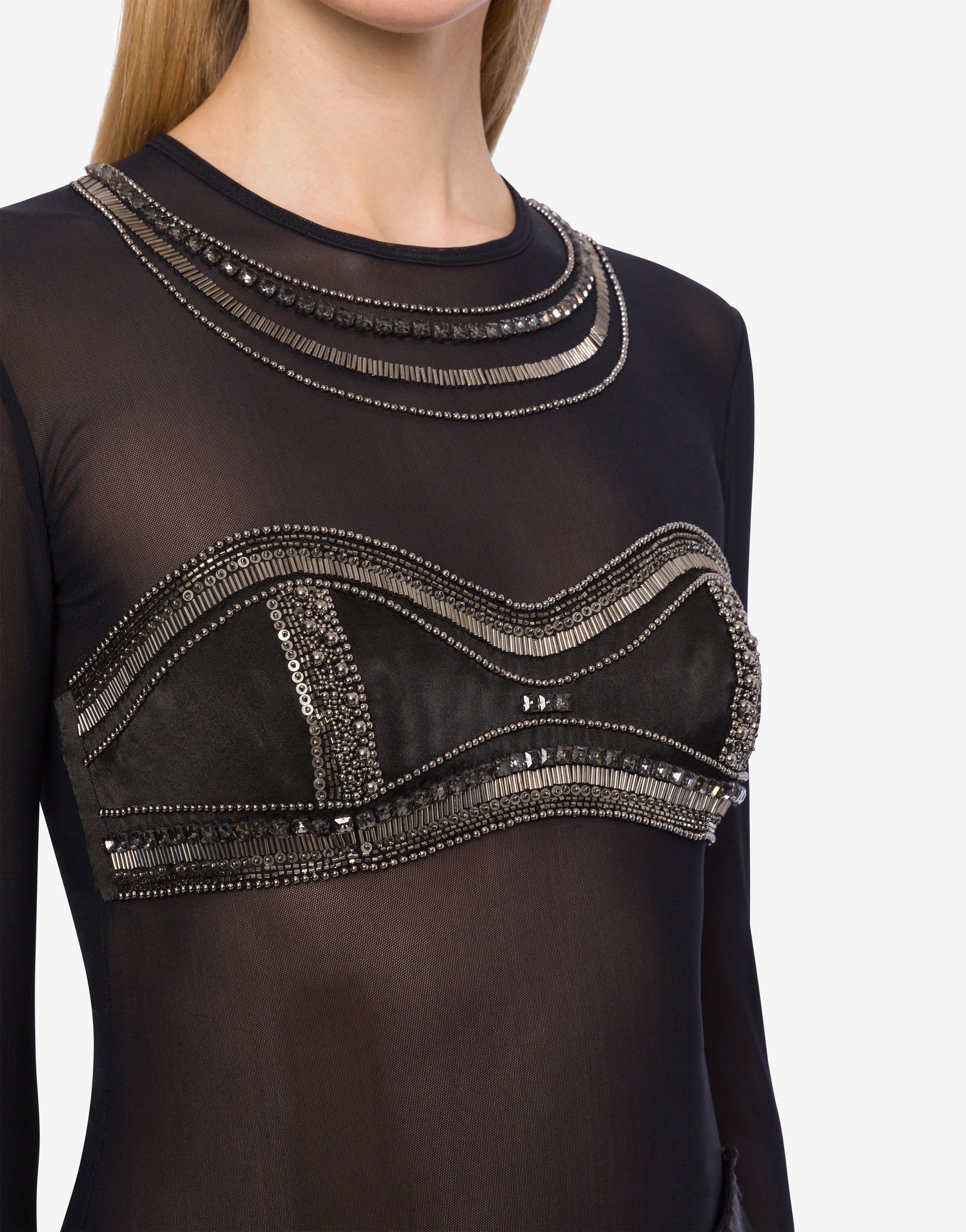 T-shirt en tulle avec broderie - Black
