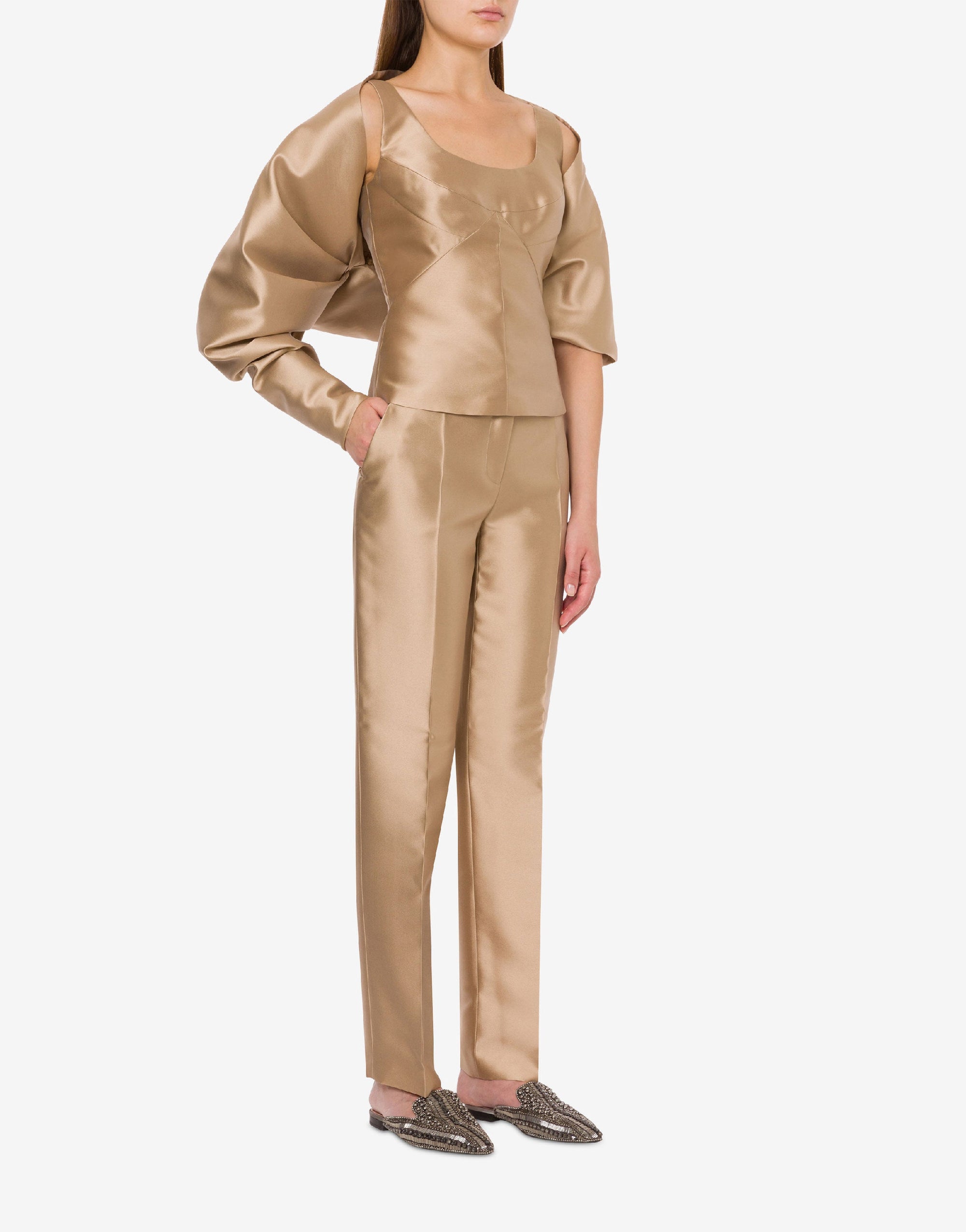 Gilet court à manches volumineuses - Beige