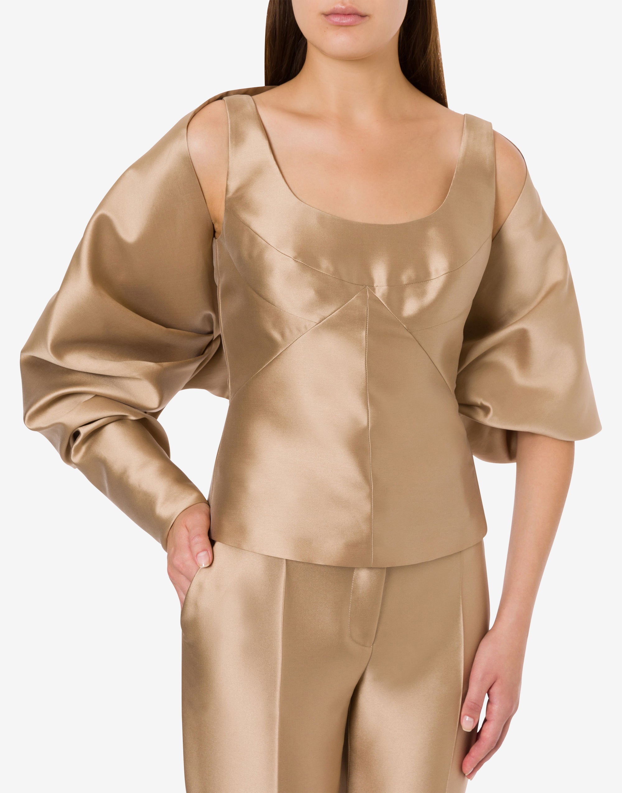 Gilet court à manches volumineuses - Beige