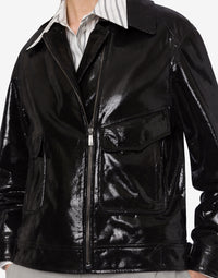 Printed suede biker jacket - Black