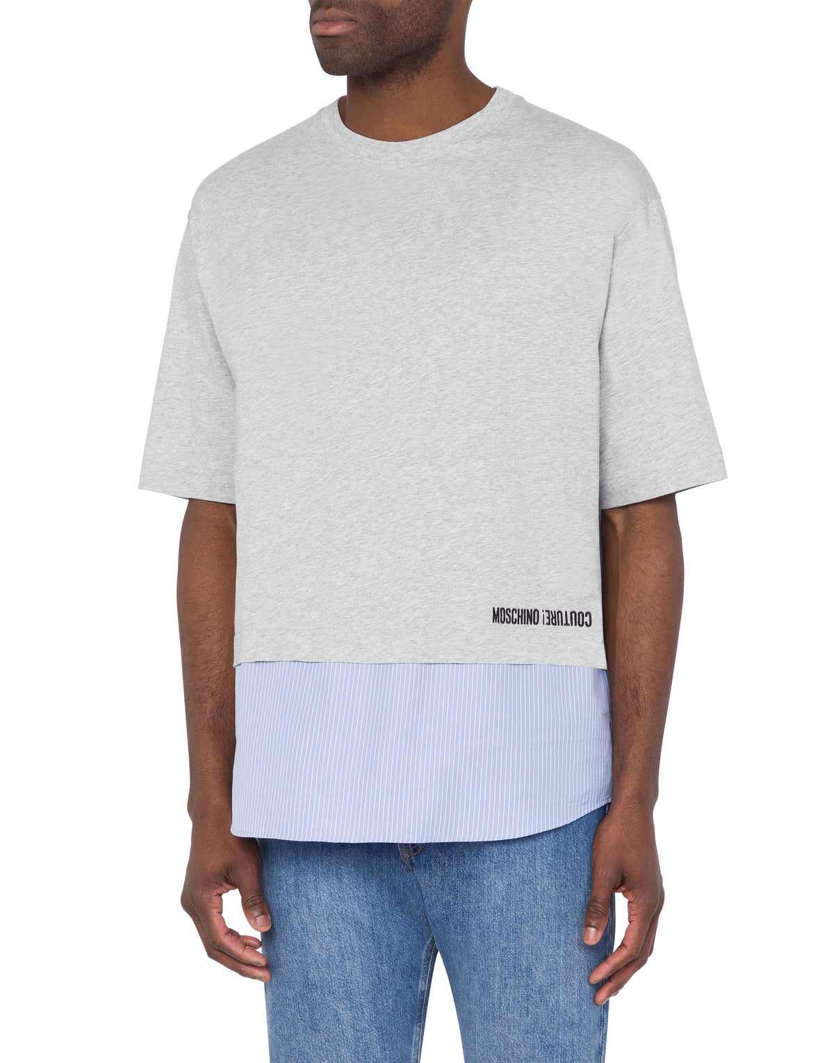 T-shirt rayé à logo Moschino Couture en coton - Grey