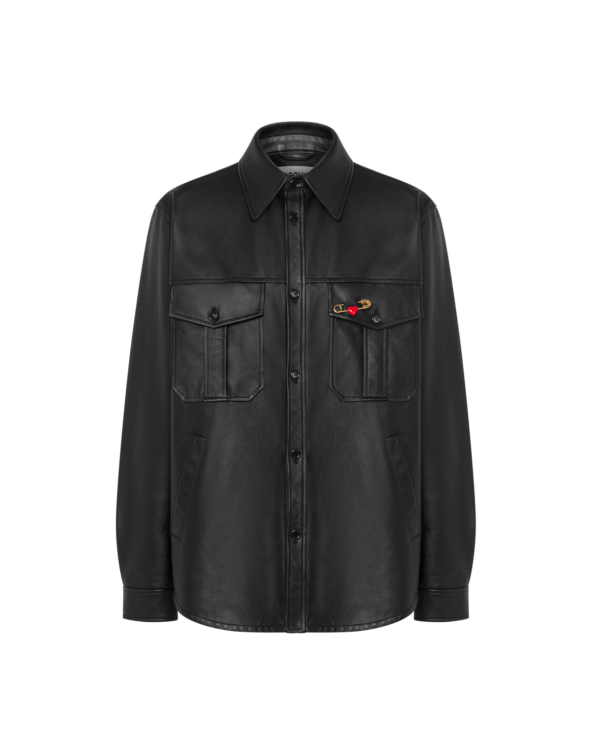 Heart Safety Pin nappa leather shirt - Black