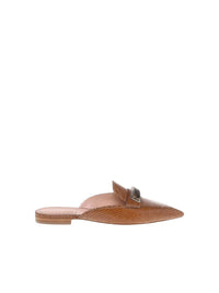 Mules en cuir à bout pointu avec nœud décoratif - Brown