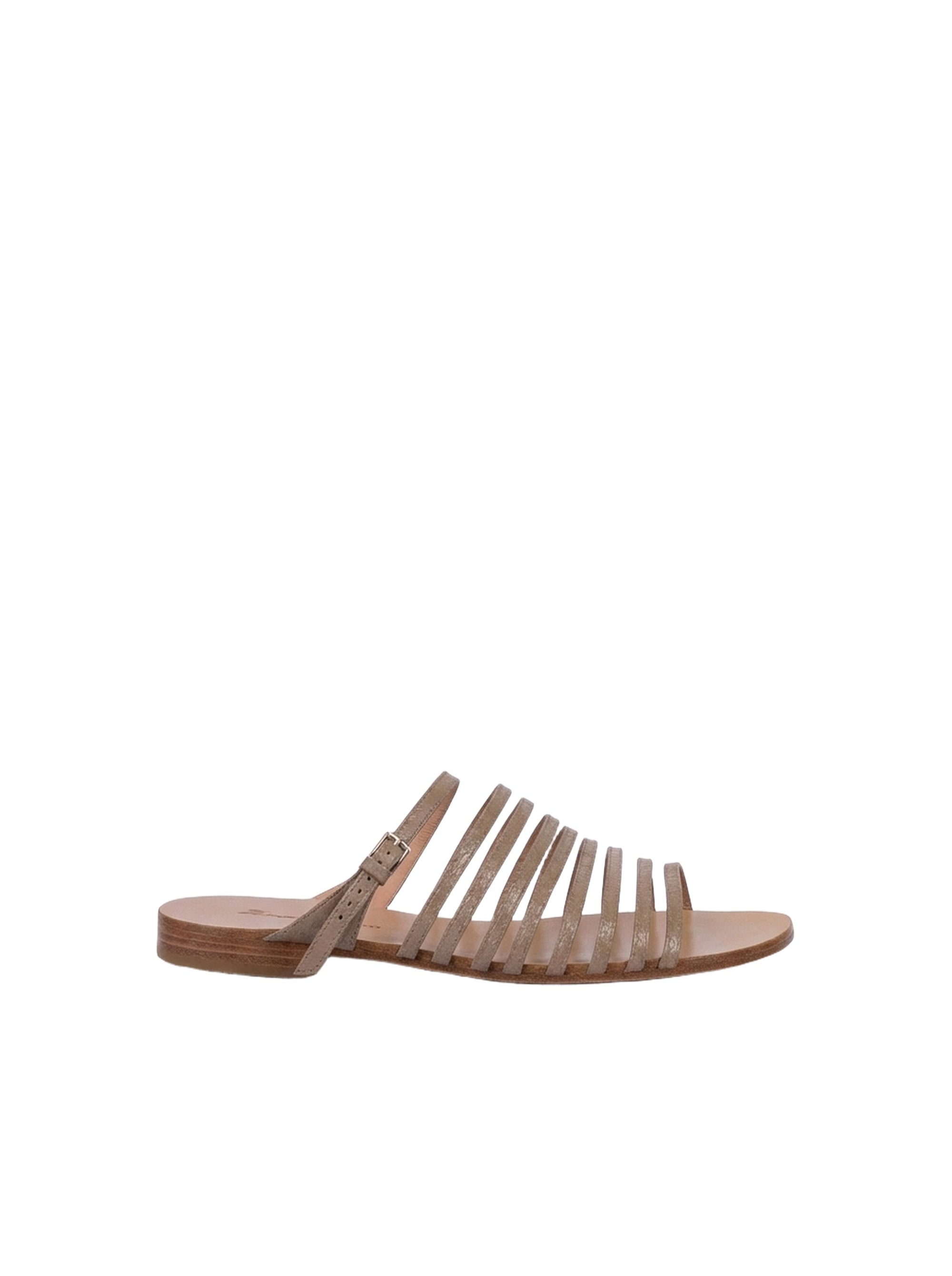 Sandales plates en cuir imprimé python - Beige