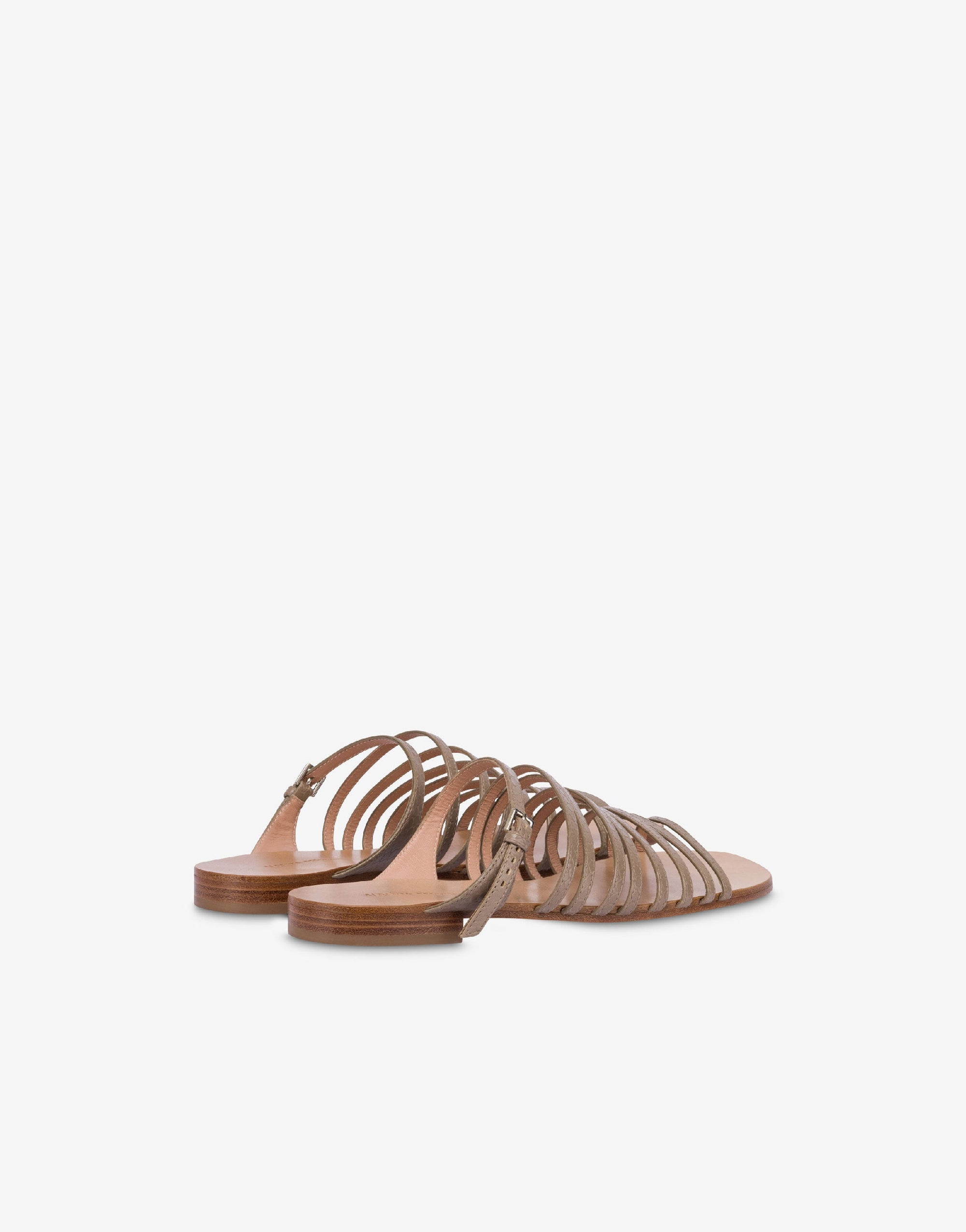 Sandales plates en cuir imprimé python - Beige