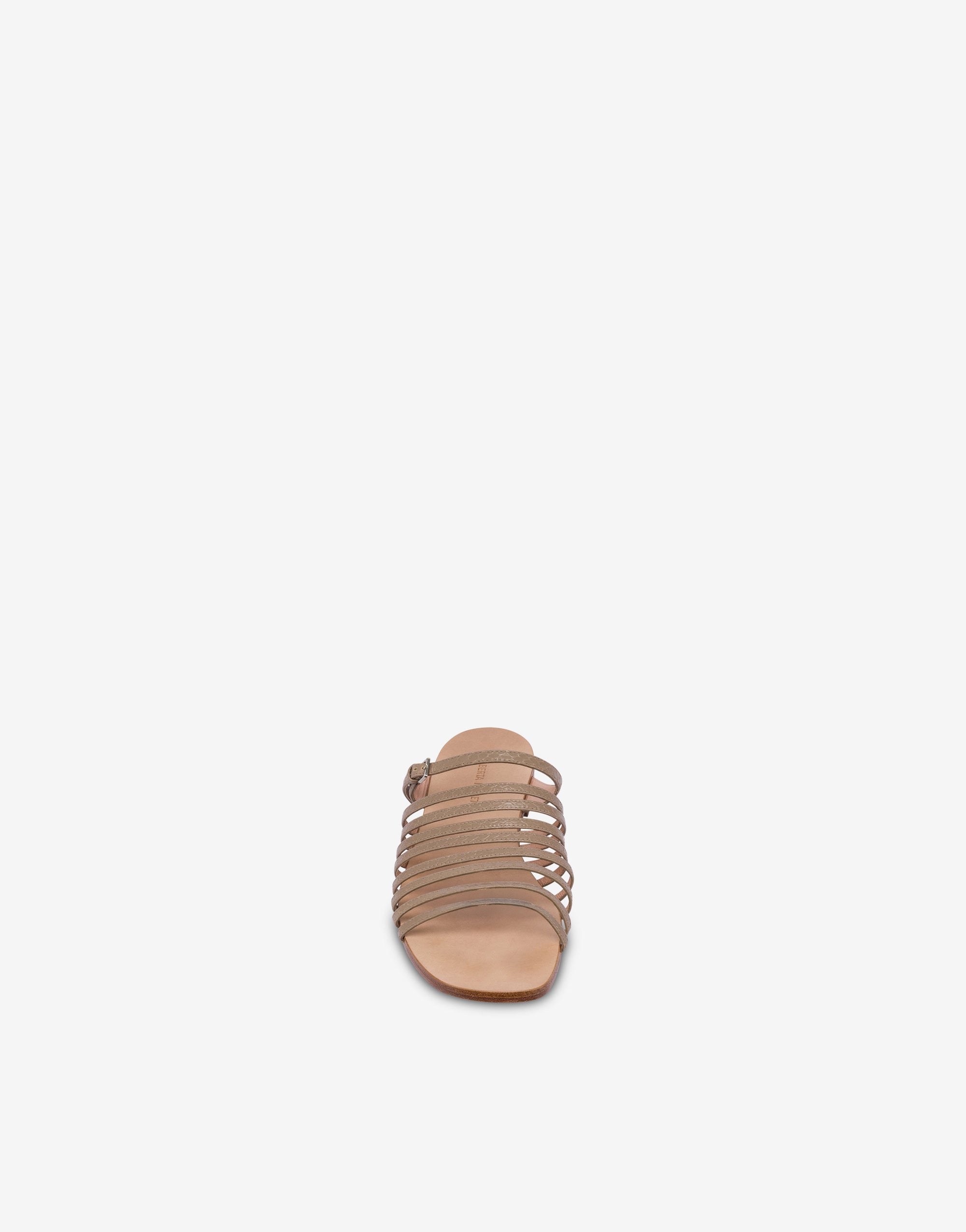 Sandales plates en cuir imprimé python - Beige
