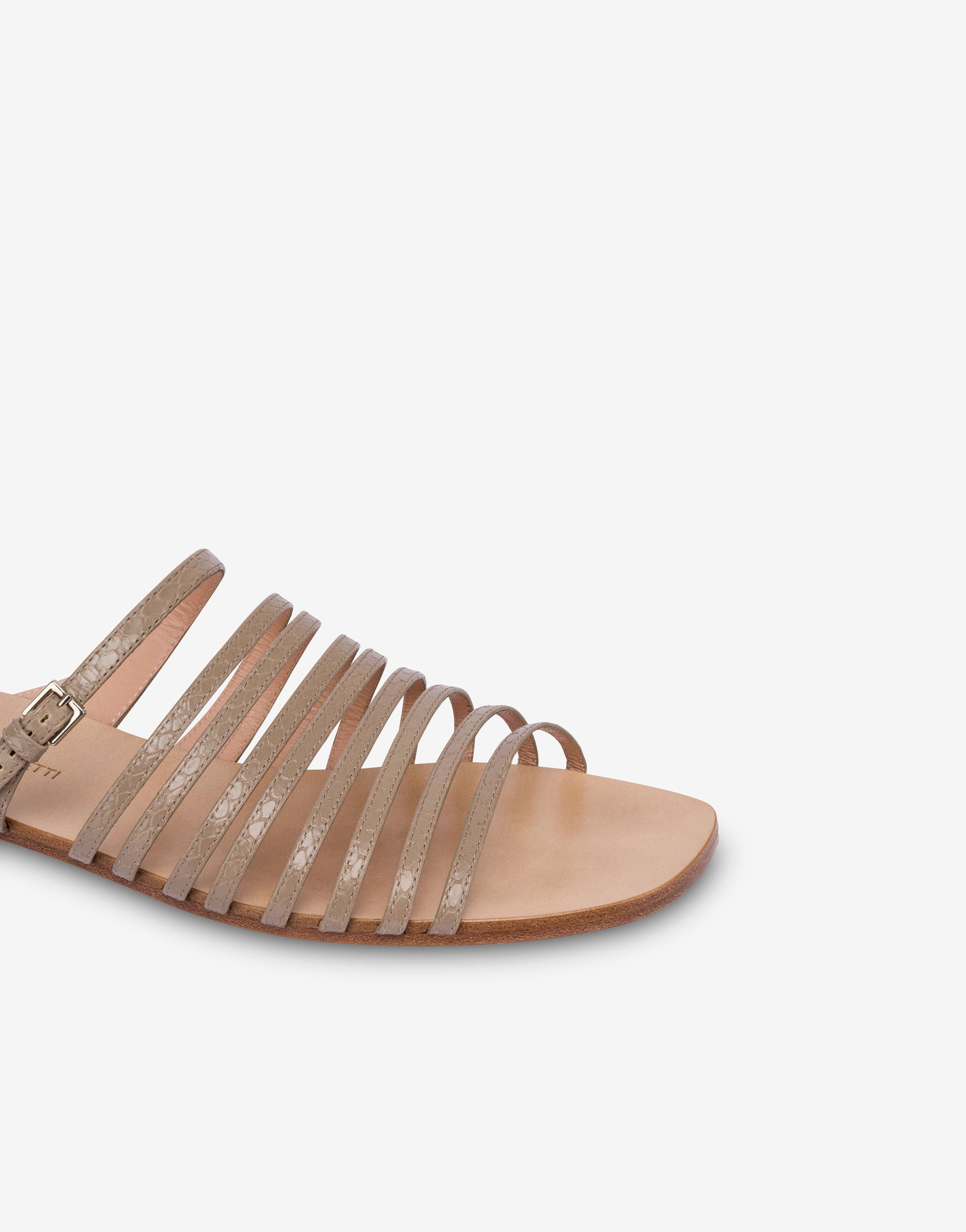 Sandales plates en cuir imprimé python - Beige