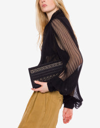 Pochette en satin avec broderie - Dark Grey