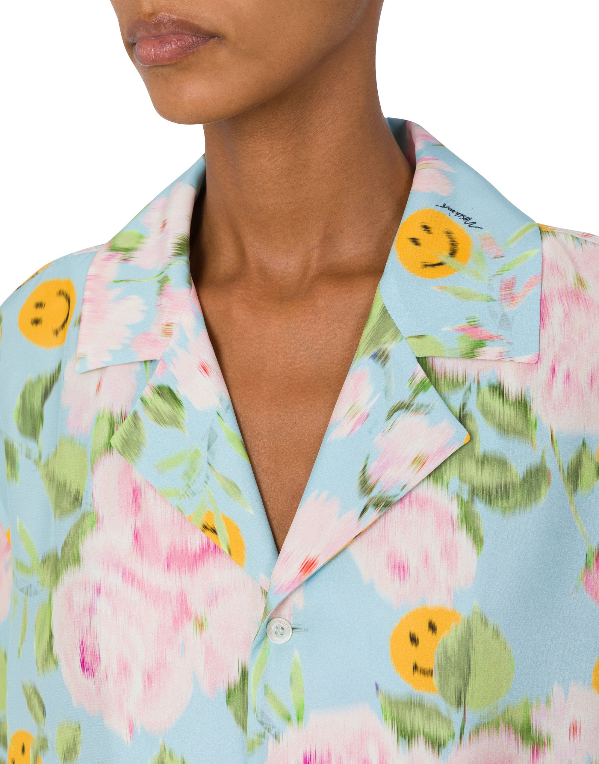 Smiley® & Roses silk satin shirt - Blue