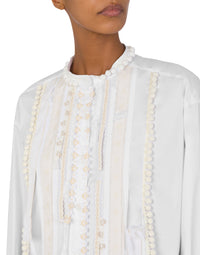 Robe courte brodée en coton - White