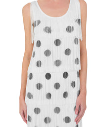 Robe longue à pois et franges - White