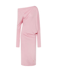 Flowing midi dress in wool and silk - Pink