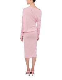 Flowing midi dress in wool and silk - Pink