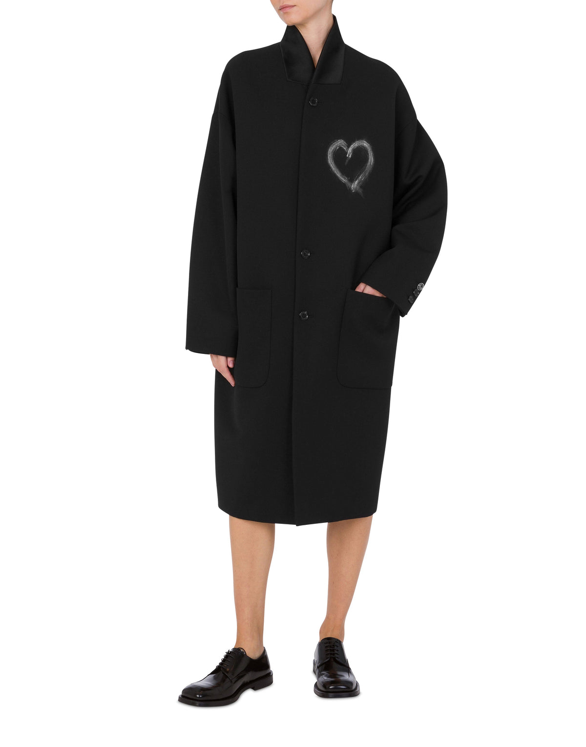 Manteau coupe croisée en laine - Black
