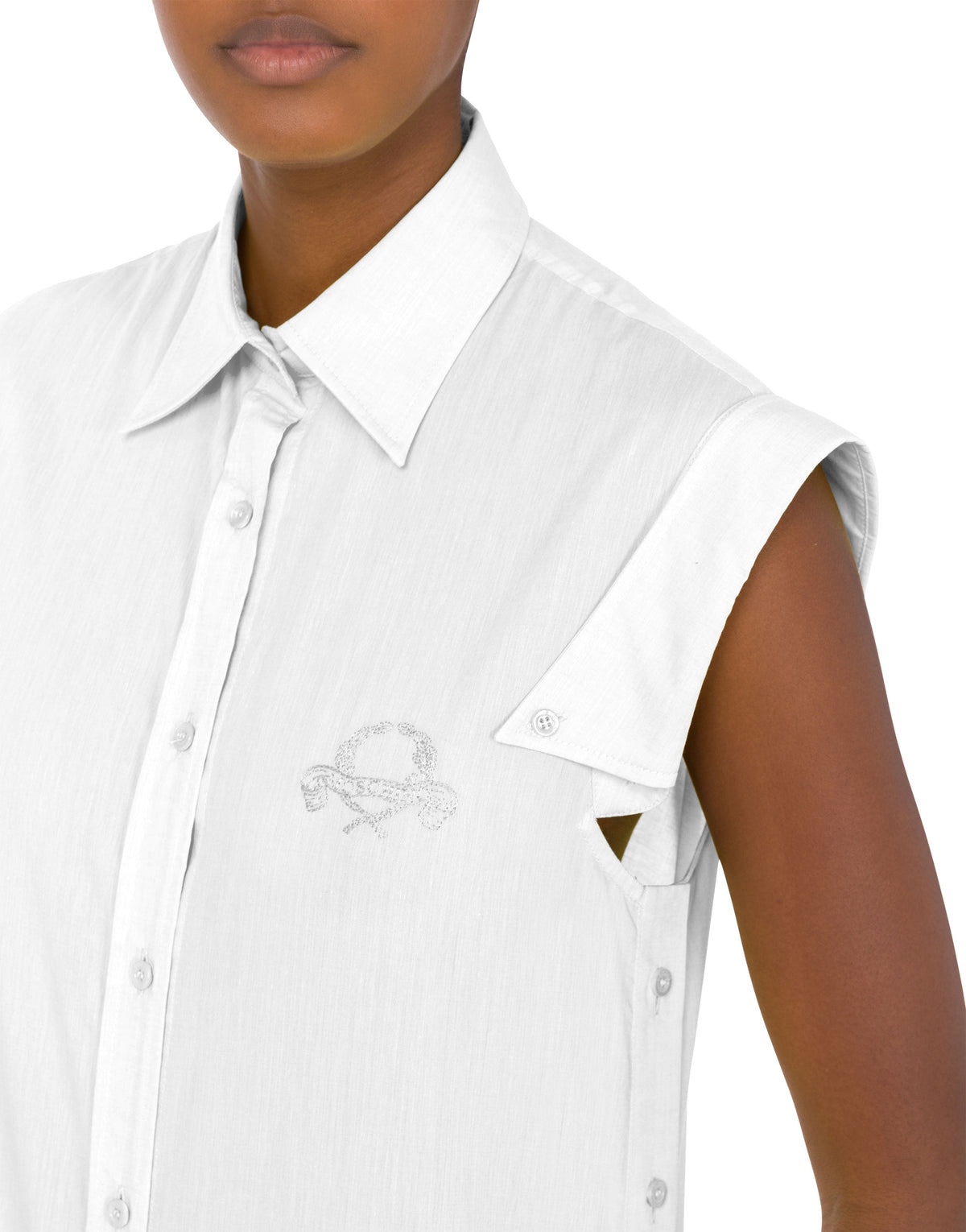 Chemise sans manches Multi Collars en coton - White