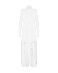 Robe chemise détails frangés en coton - White