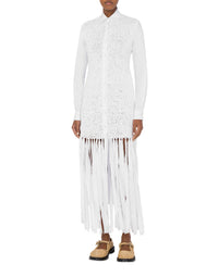 Robe chemise détails frangés en coton - White