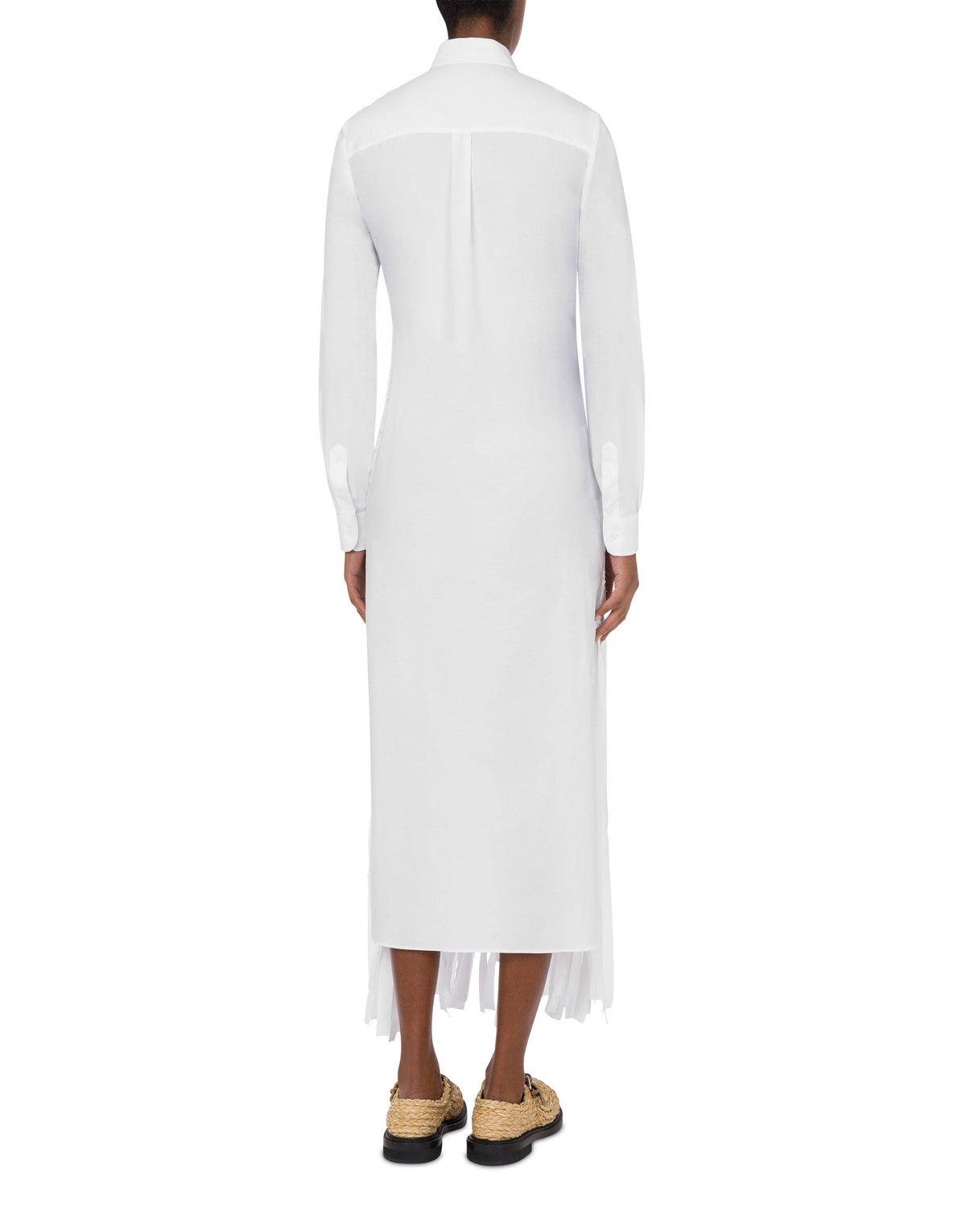 Robe chemise détails frangés en coton - White
