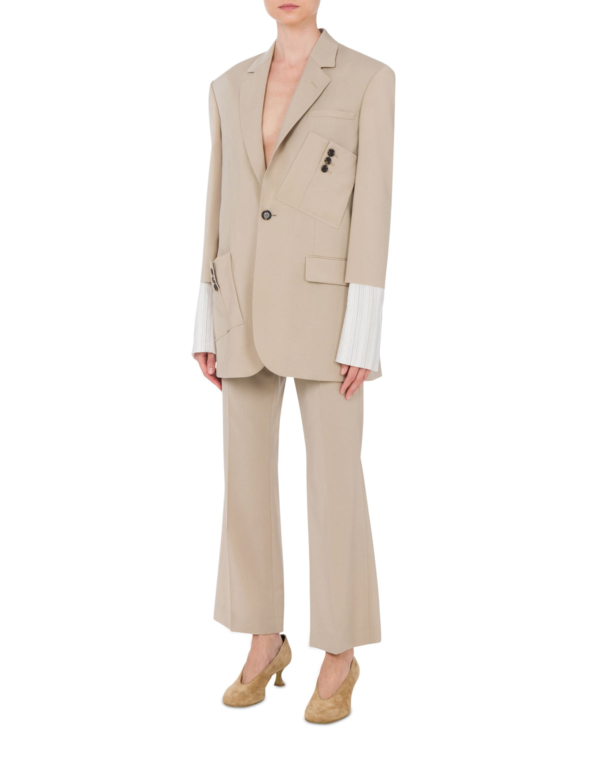 Veste détails poignets en laine - Beige