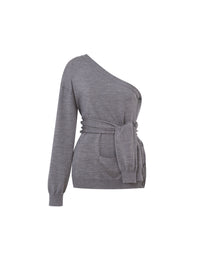 Cardigan asymétrique une épaule Twist en laine - Grey