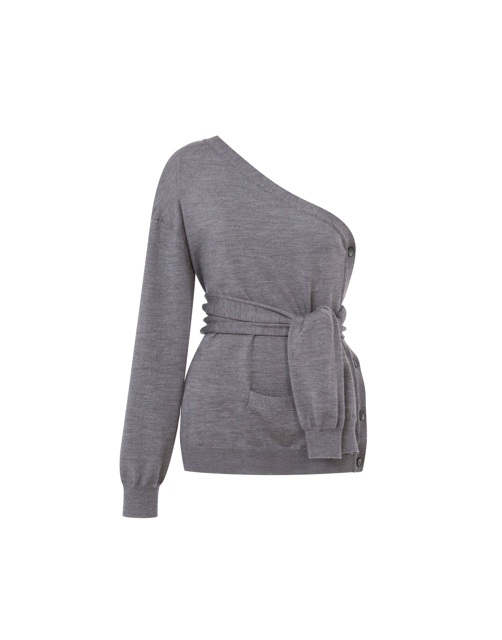 Cardigan asymétrique une épaule Twist en laine - Grey