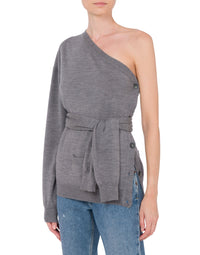 Cardigan asymétrique une épaule Twist en laine - Grey