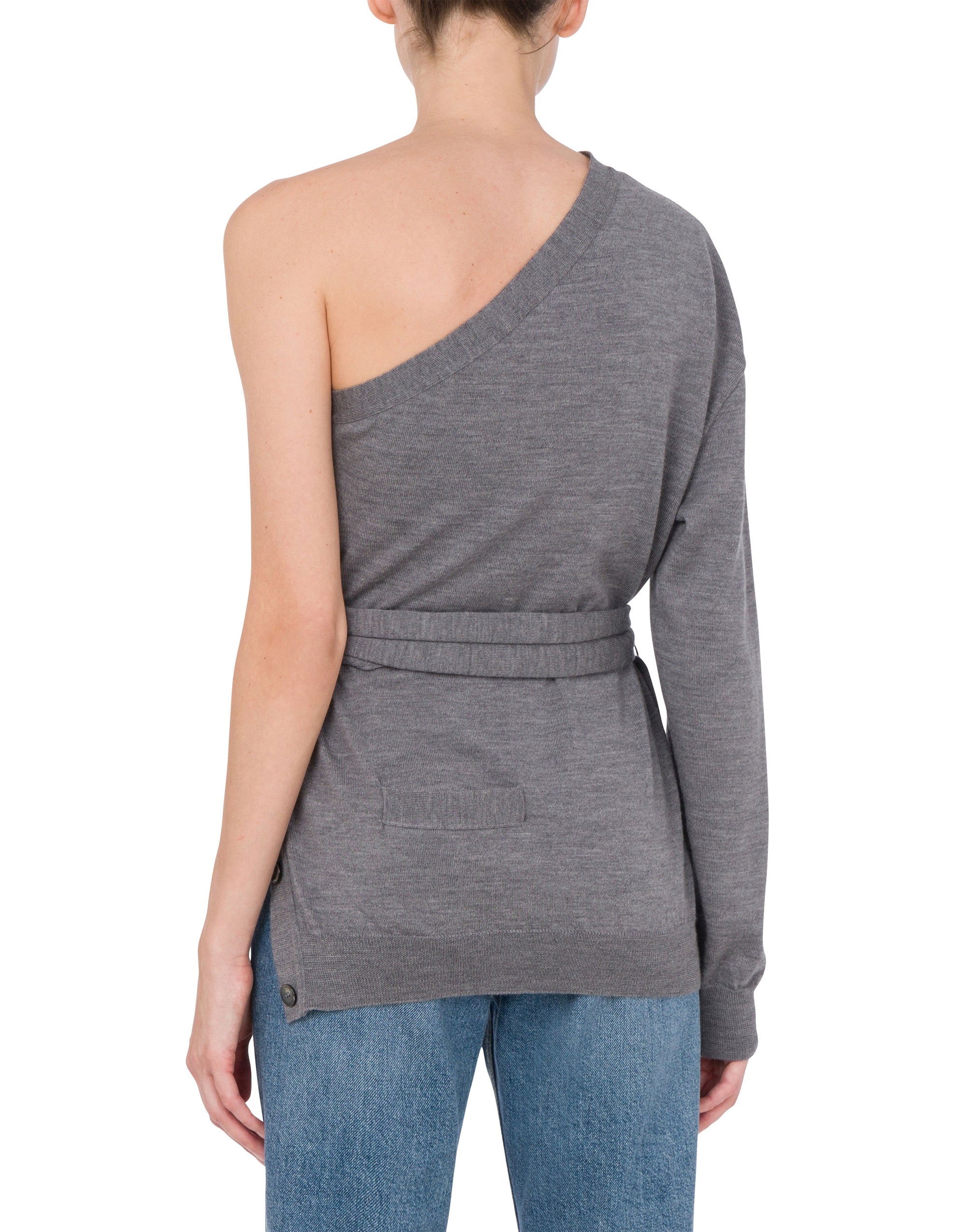Cardigan asymétrique une épaule Twist en laine - Grey