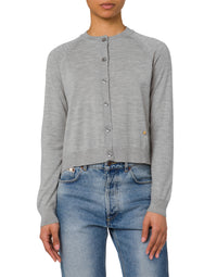 Cardigan boutonné en laine et soie - Grey