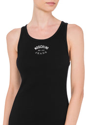 Stretch cotton dress with logo	 - Black