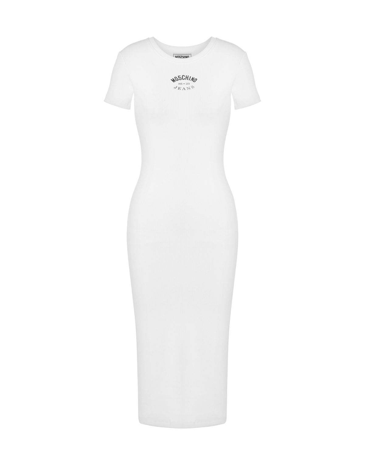 Robe midi effet côtelé en coton - White