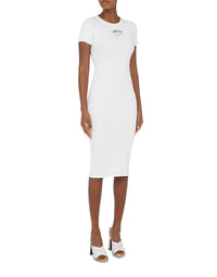 Robe midi effet côtelé en coton - White