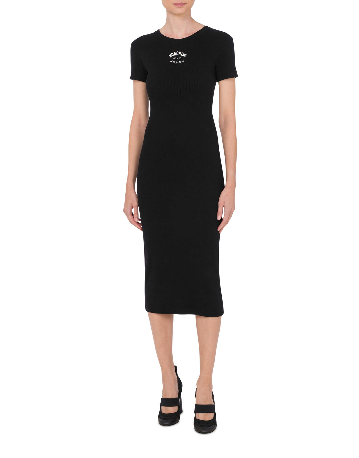 Robe midi effet côtelé en coton - Black