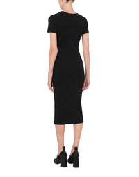 Robe midi effet côtelé en coton - Black