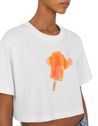 Cotton cropped T-shirt with an ice cream print - White