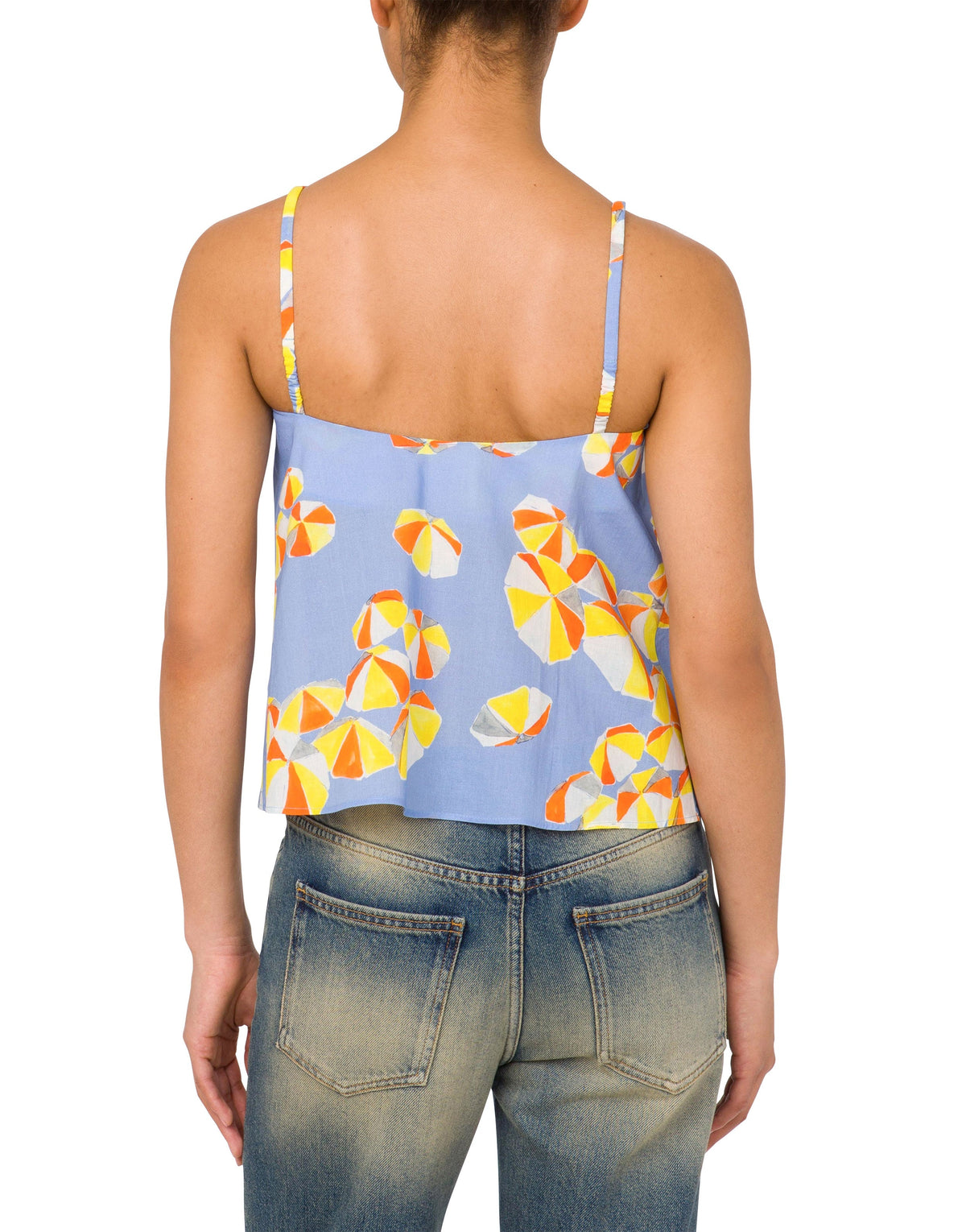 Beach Umbrella print cotton vest top - Blue