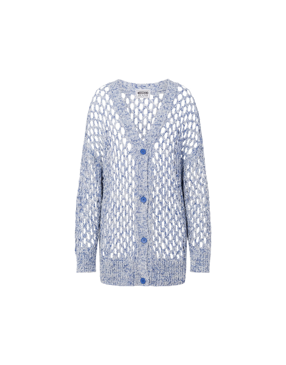 Mid-length openwork cotton cardigan - Blue