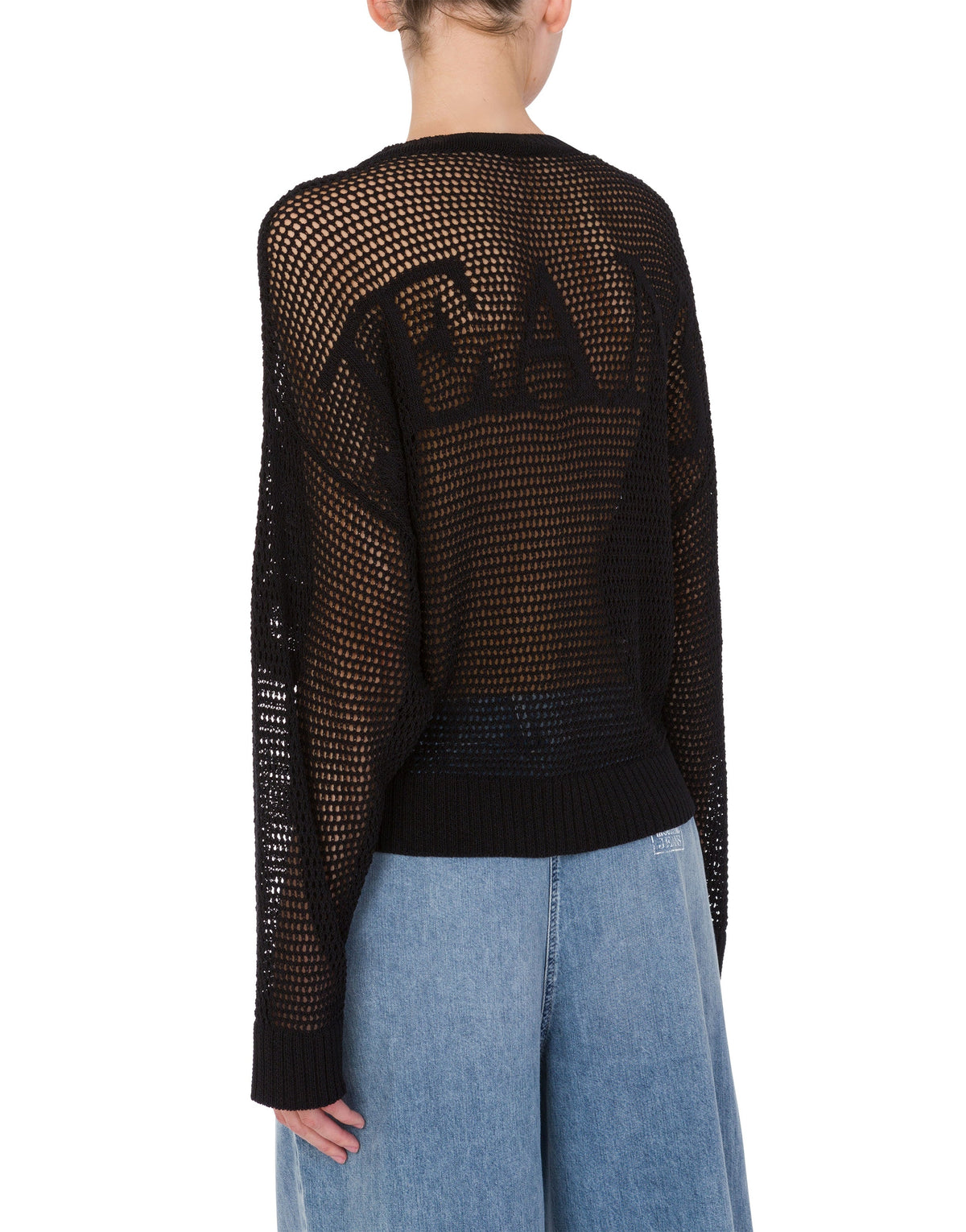 Pullover in shiny twisted yarn Maxi Logo - Black